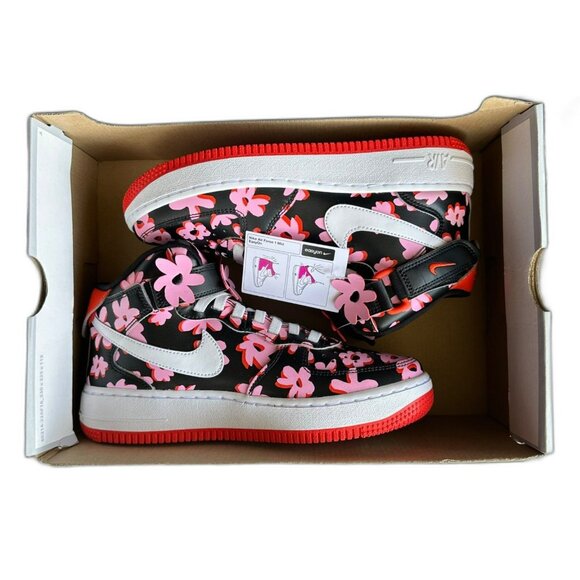 ✨Nike Air Force 1 Mid Top Easy On Size 7Y Kids Shoes Pink Floral FQ3692-001✨ - Picture 7 of 10